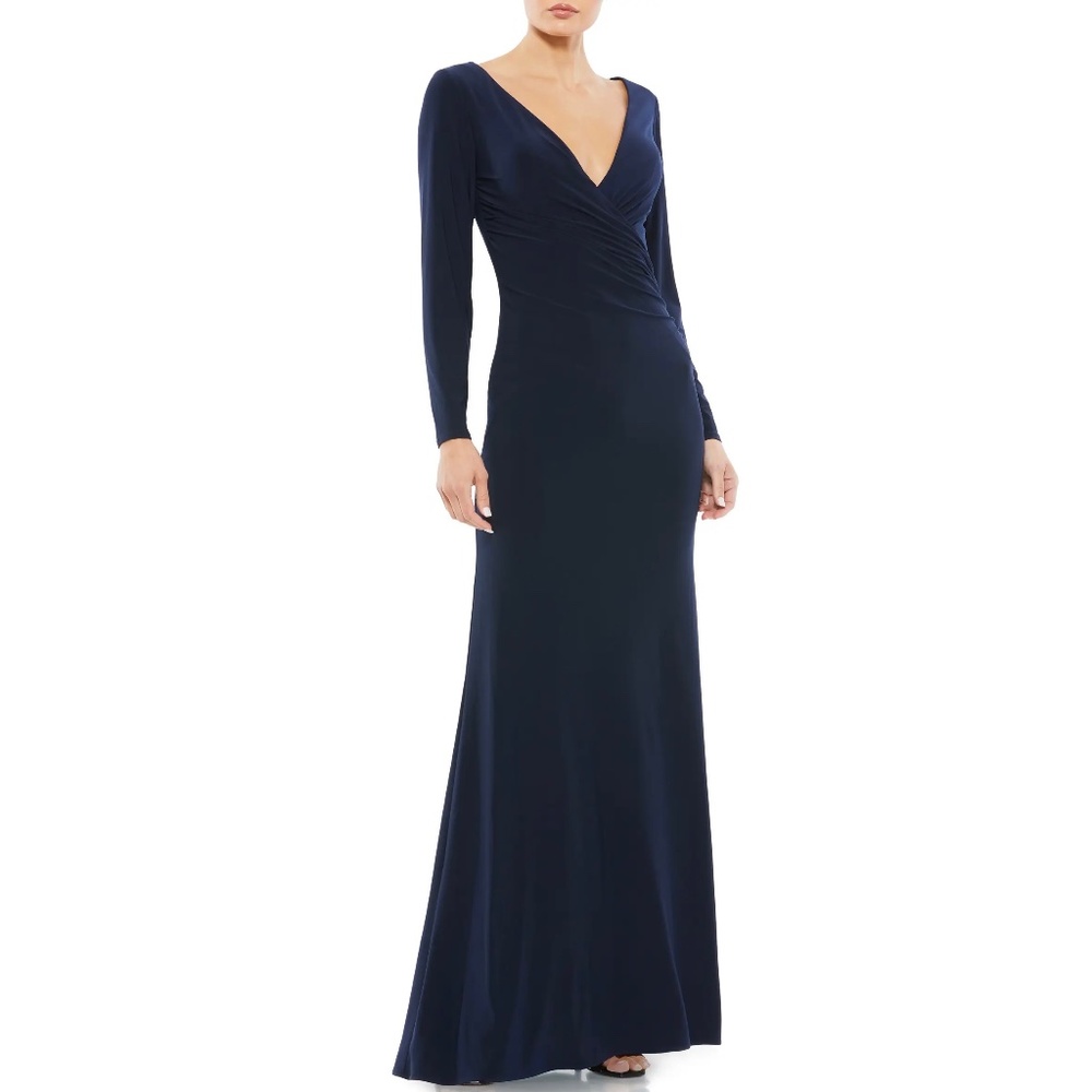 Mac Duggal Ieena 26573 Long Sleeve Ruched V-Neck Gown